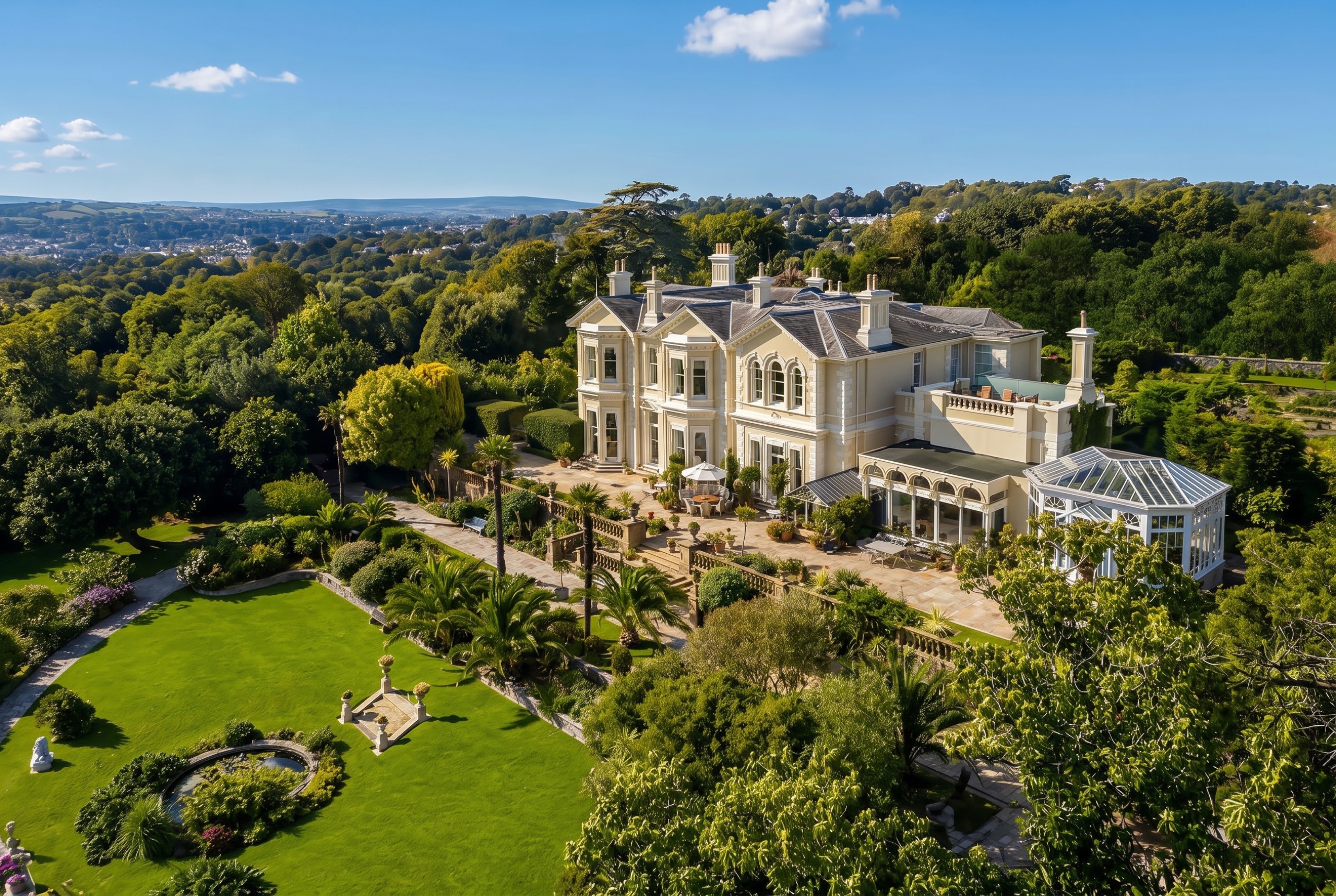 Wylam House from the air, overlooking Torbay